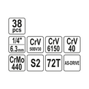 Juego de dados 1/4" de 38 piezas YATO